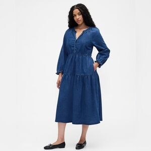 Gap Tiered Denim Western Rodeo Jean Popover Midi Dress